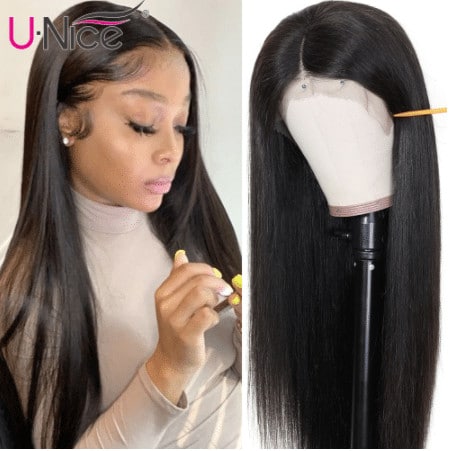 perruque droite frontale en cheveux humains