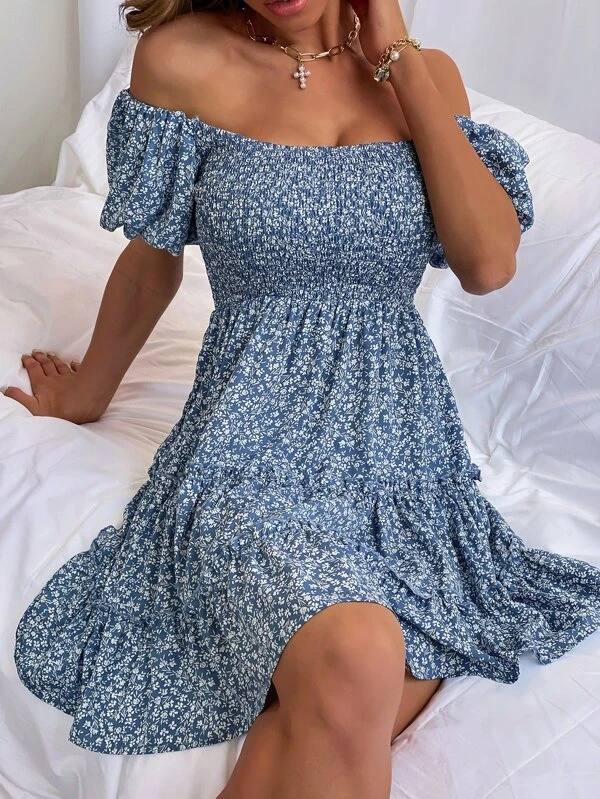 robe à fente florale shein