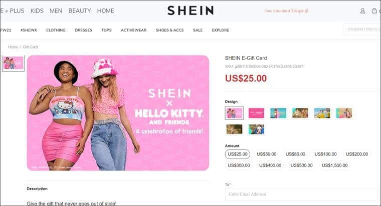 Como obter um cartão presente de Shein